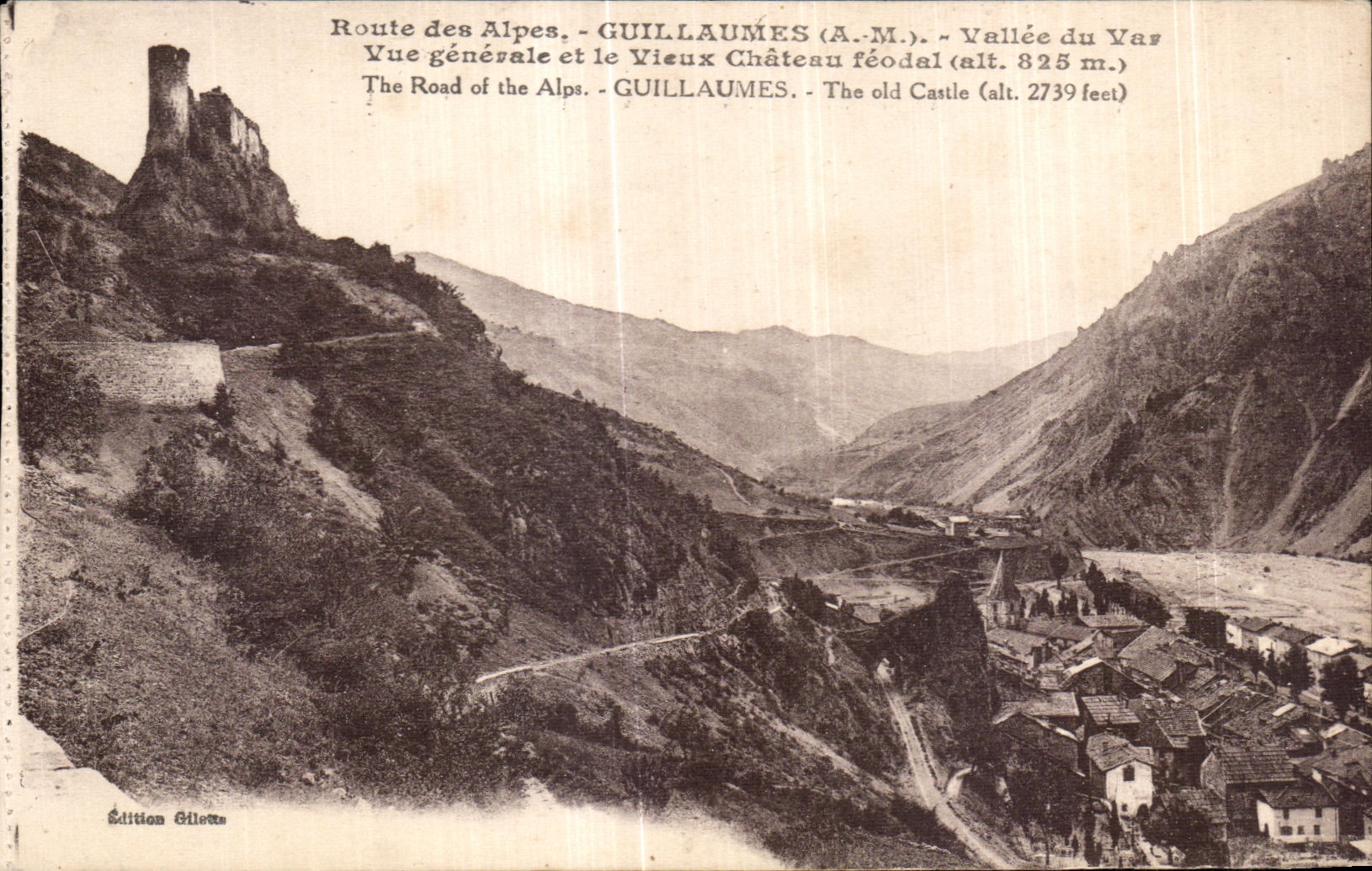 CPA Route des Alpes Guillaumes Vallee du Var Vue generale et Vieux Chateau feodal