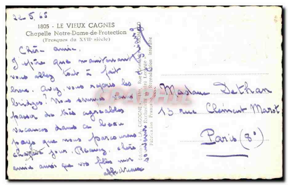CPA Cagnes Sur Mer Le Vieux Chapelle Notre Dame de protection — Verso