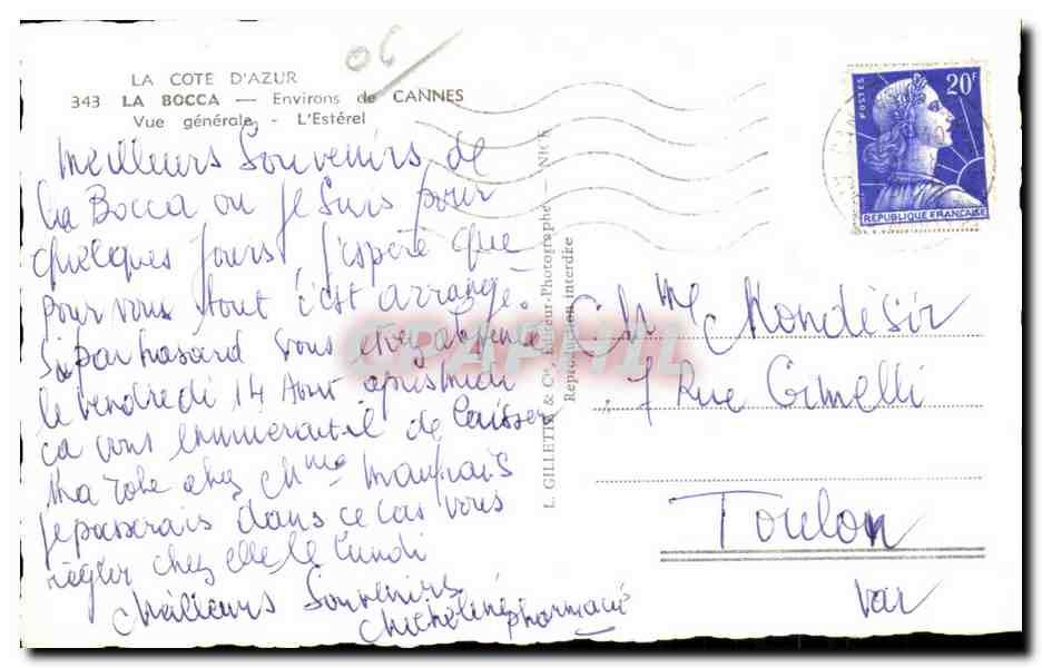 CPA Cannes La Bocca Environs Vue generale L Esterel — Verso