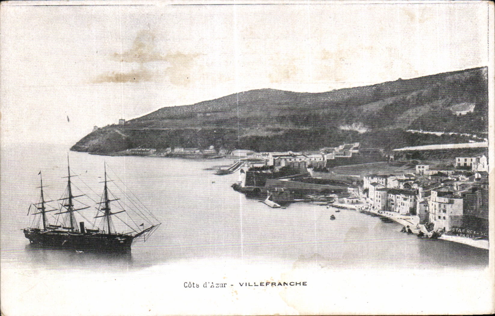 Côte d'Azur - VILLEFRANCHE — vue du port avec un trois-mâts — éditeur STAÉ RCE SC, Paris
