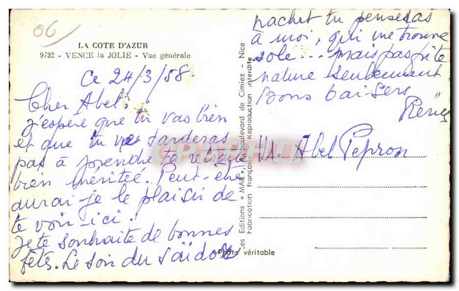 CPA La Cote D Azur Vence la Jolie Vue generale — Rückseite