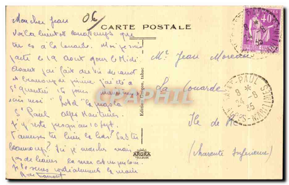 CPA Saint Paul Vue prise de la route de Cagnes — Rückseite