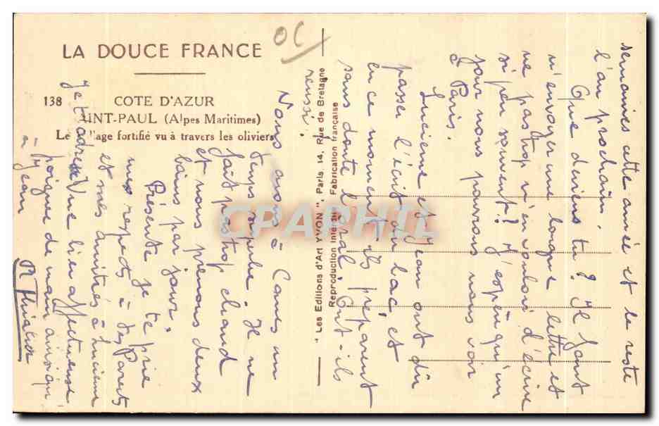 CPA Cote D Azur Saint Paul (Alpes Maritimes) Le fortifie vu a travers les oliviers — Rückseite