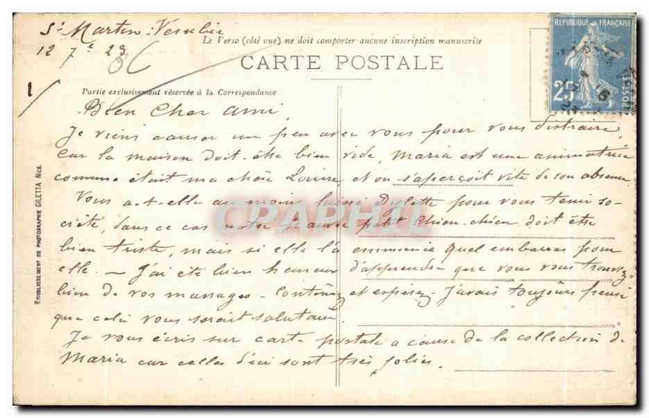 St-Martin-Vésubie (A.M.) — Station Estivale — Vue générale et le Siruol — Éditeur M. Rondo, Blaïac, n° 3845 — Rückseite