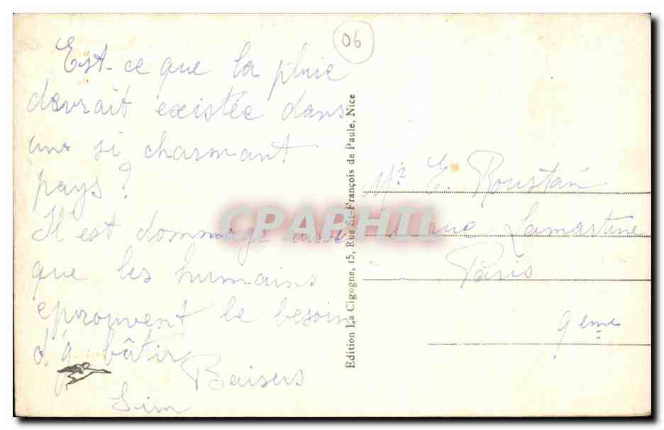 Saint-Jean-Cap-Ferrat — Saint Hospice — Édition La Cigogne, Nice — Verso
