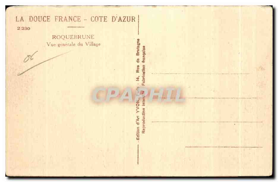 CPA Roquebrune Vue generale du Village — Rückseite