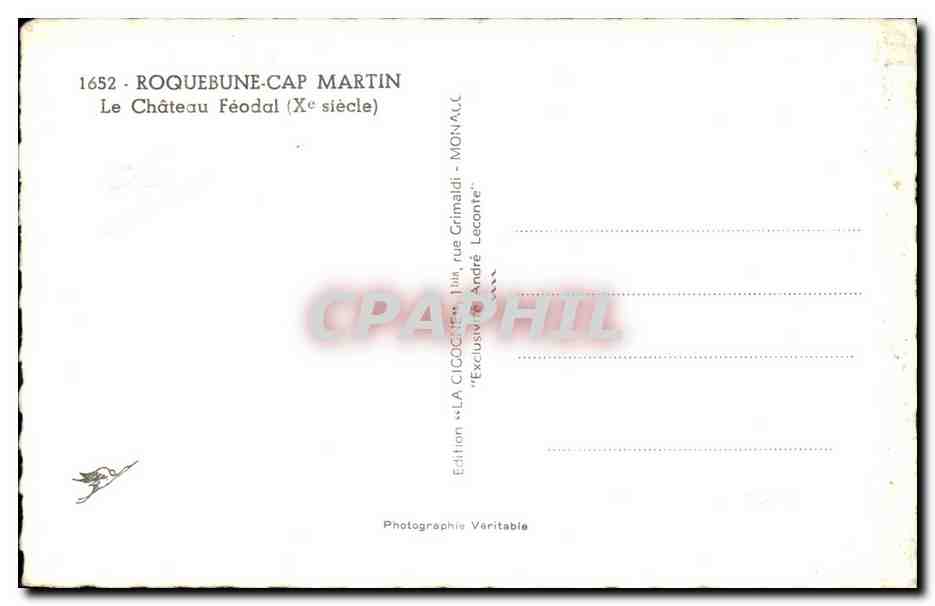 CPA Roquebune Cap Martin Le Chateau Feodal (X siecle) — Rückseite