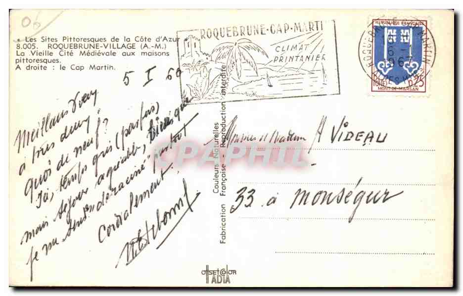 CPA Les Sites Pittoresques de la Cote d Azur Roquebrune Village la Vieille Cite Medievale aux maisons — Rückseite