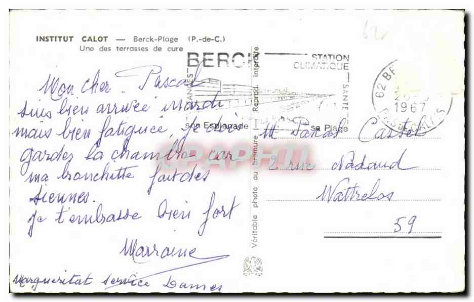 CPA Institut Calot Berck Plage ne des terrasses de cure — Rückseite