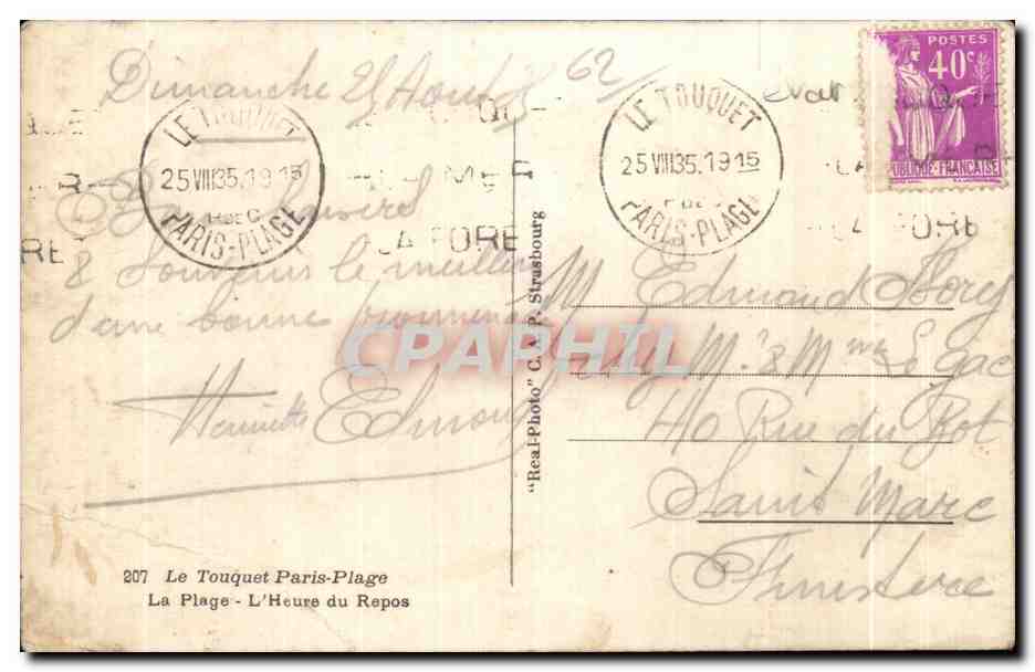 CPA Le Touquet Paris Plage La Plage L Heure du Repos — Verso