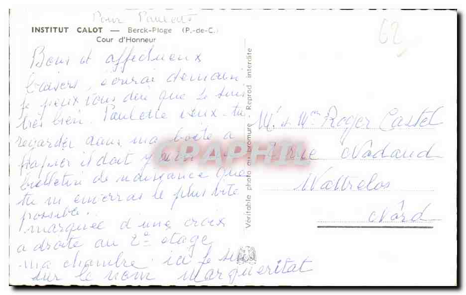 CPA Berck Plage Institut Calot Cour d Honneur — Rückseite