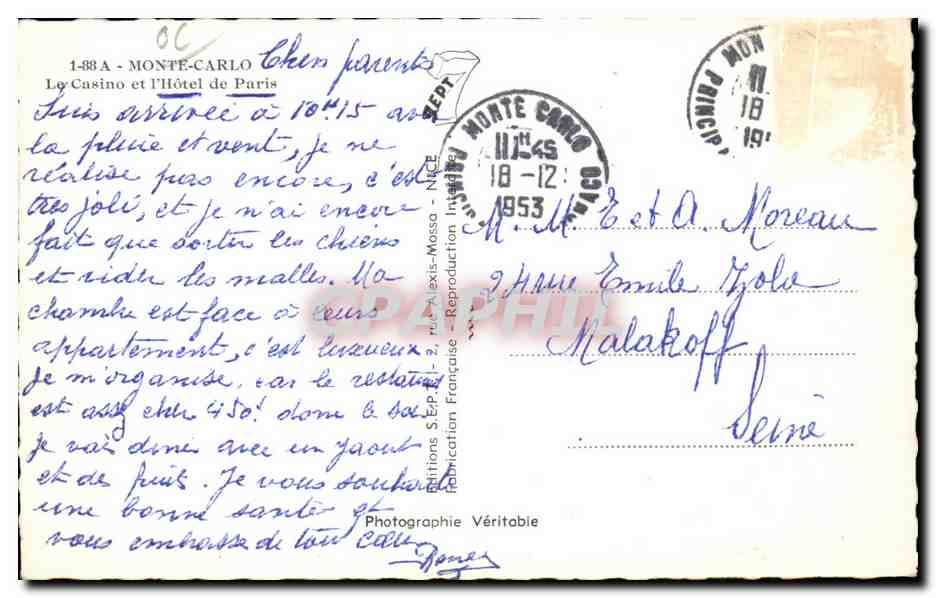 CPA Monte Carlo ler Casino et I Hotel de Paris Monaco — Rückseite