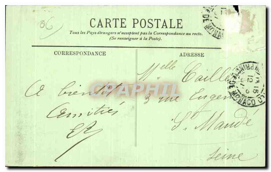 CPA Monte carlo Terrasses Superieures Monaco — Rückseite