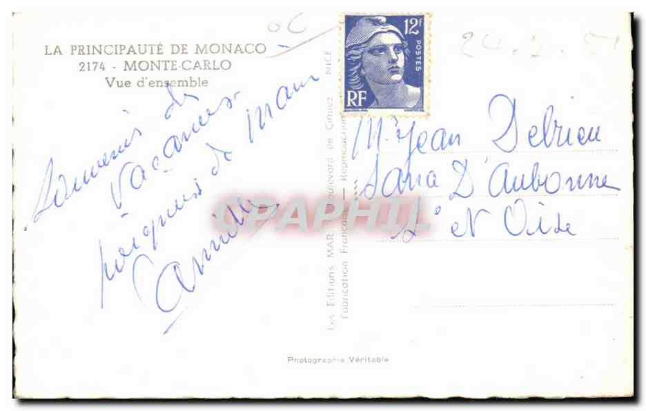 CPA La Principaute De Monaco Monte Carlo Vue generale — Rückseite