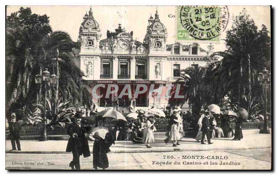 CPA Monte carlo Facade du casino et les Jardins