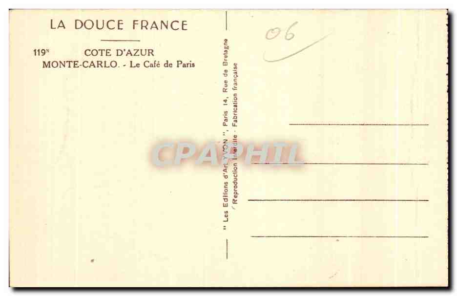 CPA La Douce France Cote D Azur Monte Carlo le Cafe de Paris — Reverso