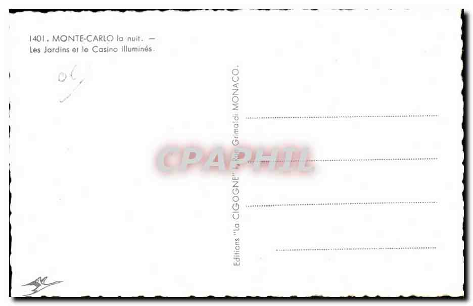 CPA Monte Carlo la muit Les Jardins et le Casino  — Rückseite