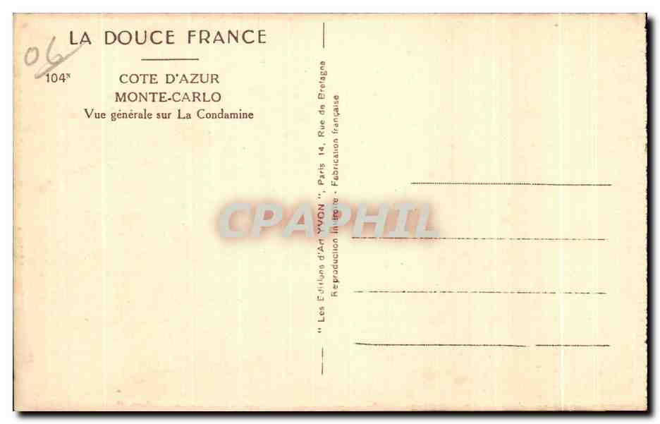 CPA Cote D Azur Monte Carlo Vue generale sur La Condamine — Rückseite