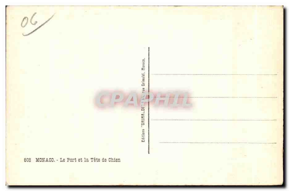 CPA Monaco La Port et la Tete de Chien Bateau — Rückseite