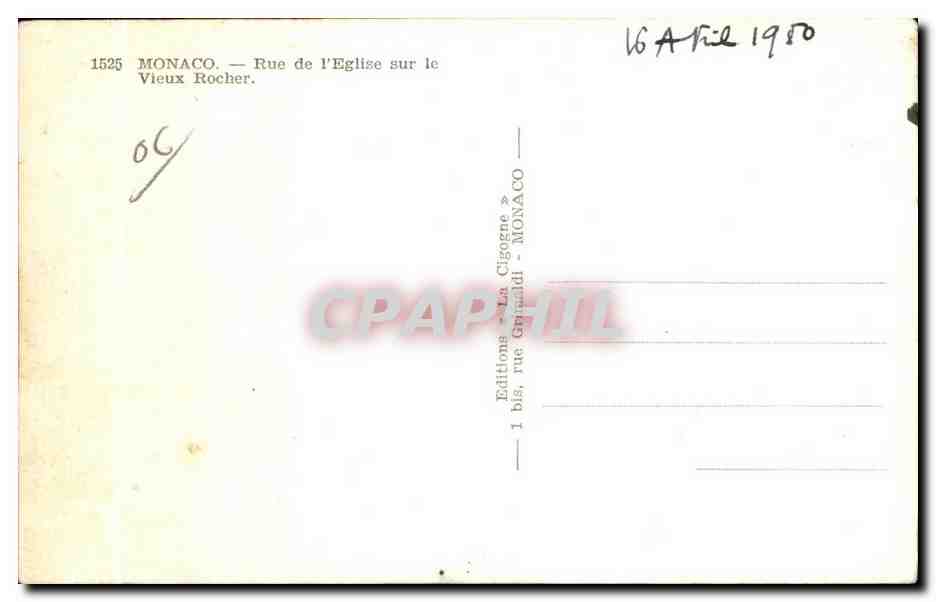 CPA Monaco Rue de L Eglise sur le Vieux Rocher — Verso