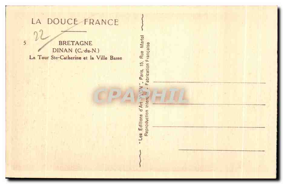 Dinan (C.-du-N.) — La Tour Sainte-Catherine et la Ville Basse — Éditions d'Art YVON — Rückseite