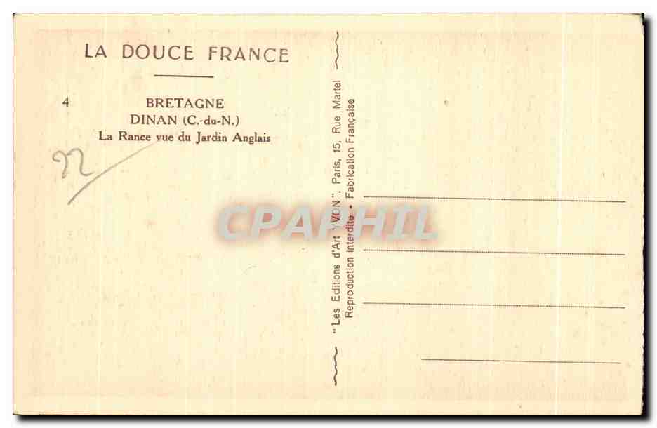 La Rance vue du Jardin Anglais — Dinan (C.-du-N.) — Les Éditions d'Art 'V.C.N.' — Verso