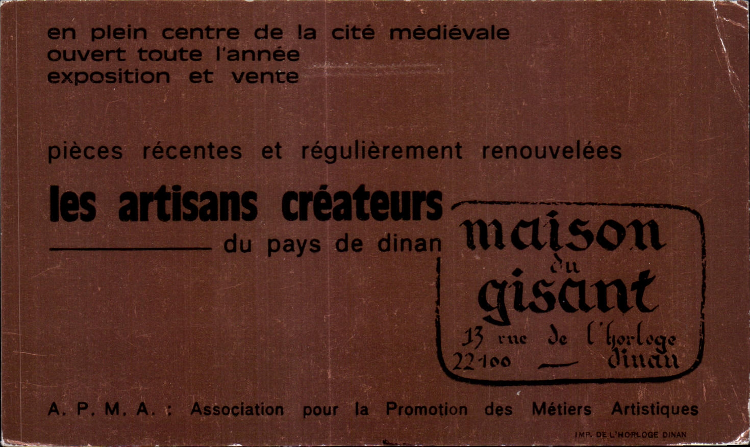 Carte de visite Maison du Gisant Rue de l horloge Dinan