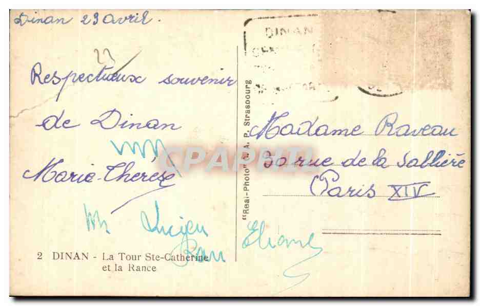 Dinan - La Tour Ste-Catherine et la Rance — A. P. Strassbourg — Rückseite