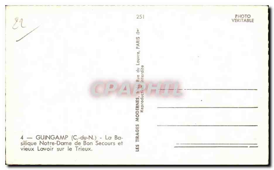 CPA Guingamp Basilique Notre Dame de Bon Secours et vieux Lavoir sur le Trieux  — Rückseite