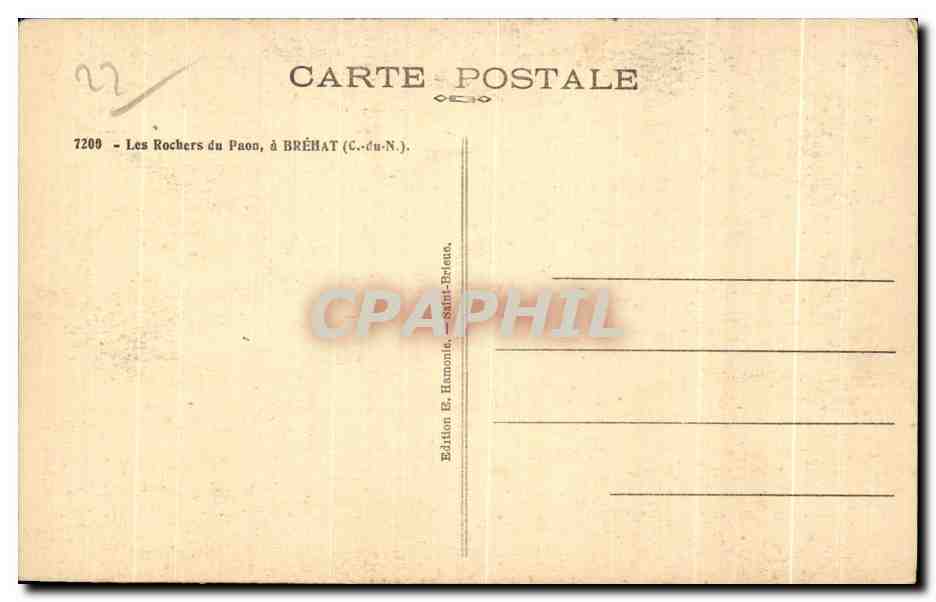 Les Rochers du Paon — Bréhat (Côtes-d'Armor) — Édition E. Harmonie, Saint-Brieuc — Verso