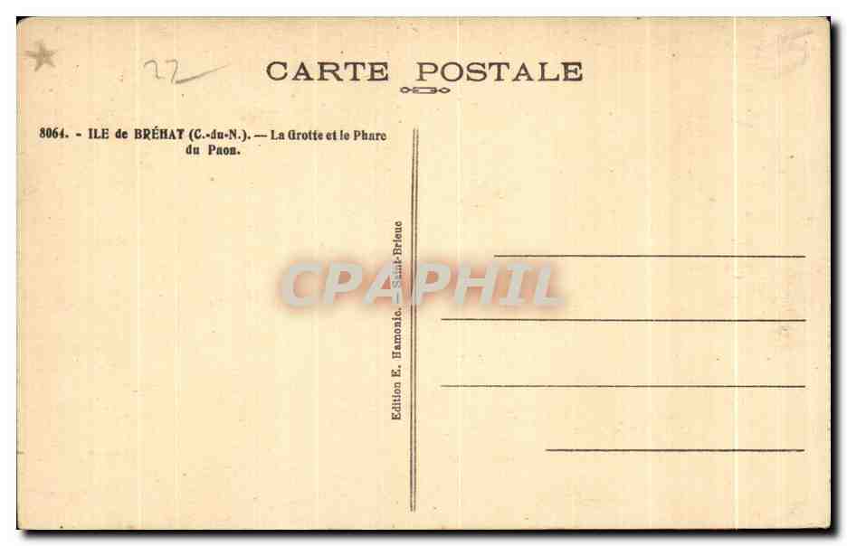 Ile de Bréhat (C.-du-N.) — La Grotte et le Phare du Paon — Édition E. Hamoale — Reverso