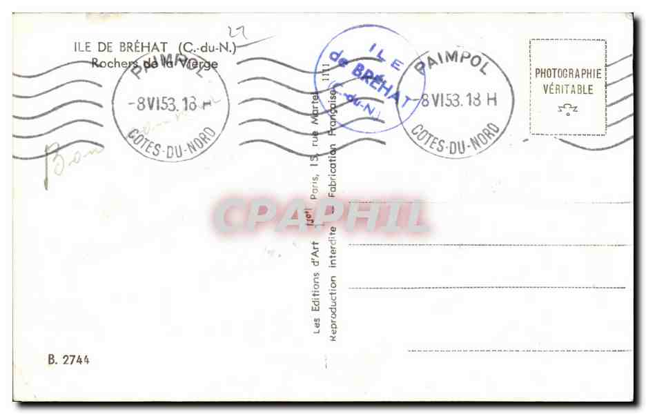 Rochers de Marège — Ile de Bréhat — Éditions d'Art Paimpol — Verso