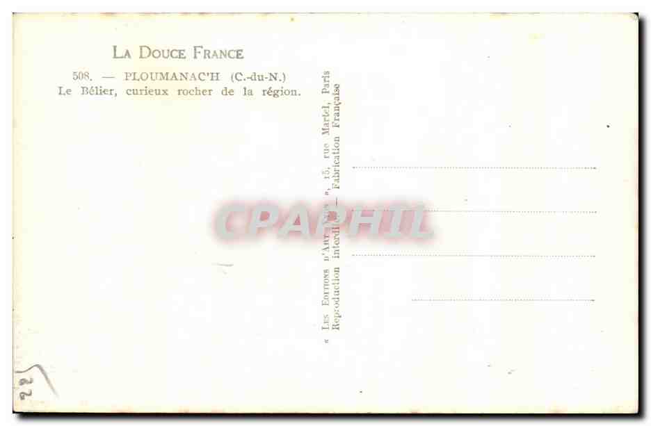 Le Bélier — curieux rocher de la région — Les Éditions d'Anvers, Paris — Verso