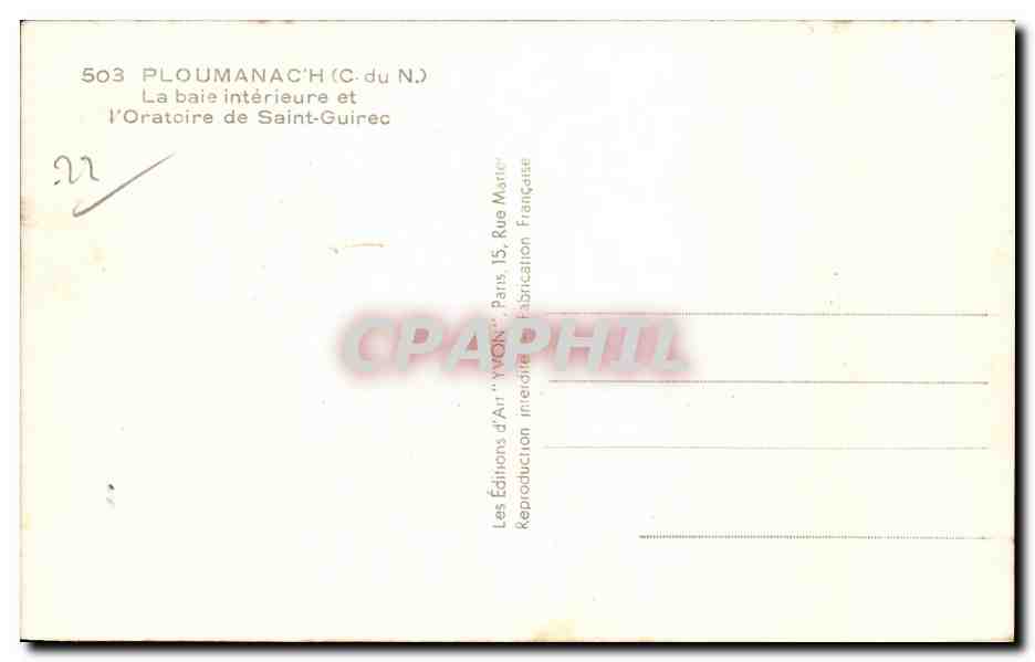 CPA Ploumanac h La Baie interieure et I Oratoire de Saint Guirec — Verso