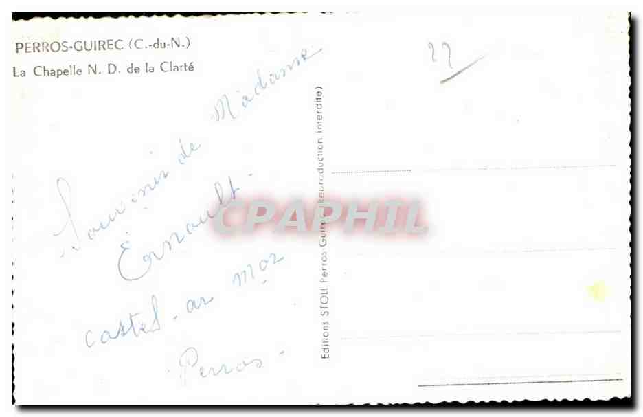 Perros-Guirec (C.-du-N.) — La Chapelle N.D. de la Clarté — Éditions STOLL Perros — Verso
