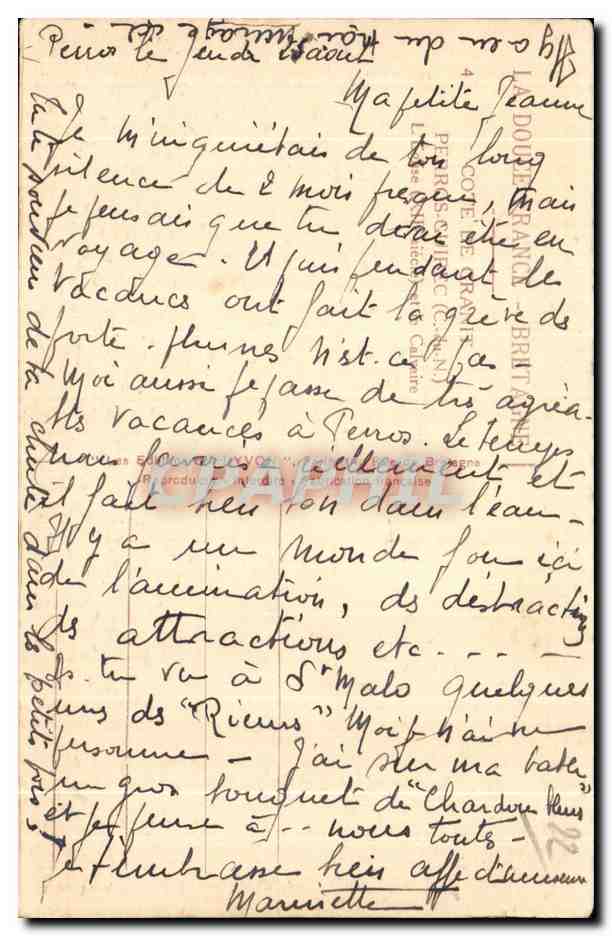 CPA La Douce France Bretagne Cote de cranit Perros Guirec  — Verso
