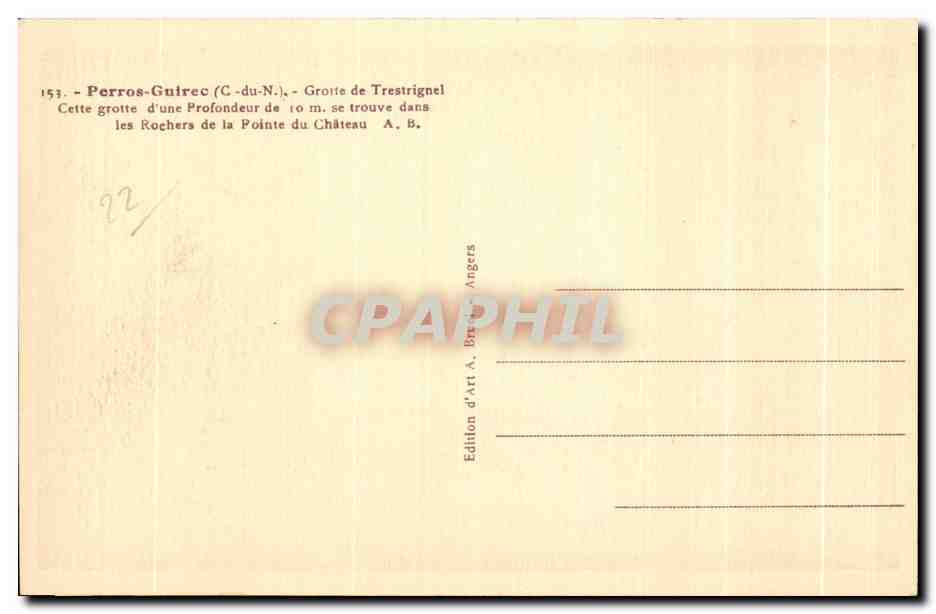 Grotte de Trestrignel — Perros-Guirec (Côtes-d'Armor) — Édition d'Art A. Buret, Angers — Reverso