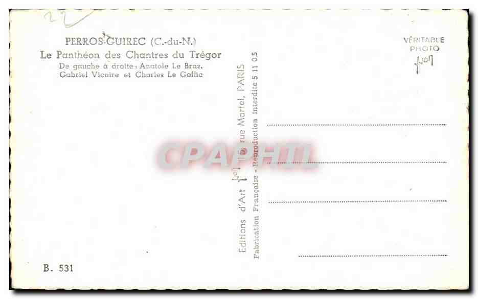 Le Panthéon des Chantres du Trégor — Perros-Guirec (C.-du-N.) — Éditions d'Art Martel, Paris — Verso