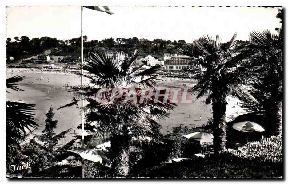 Plage de Trestreau — vue de la Palmeraie de l'Hôtel de la Roseraie — Éditions d'Art Jean SIOU, Perros-Guirec