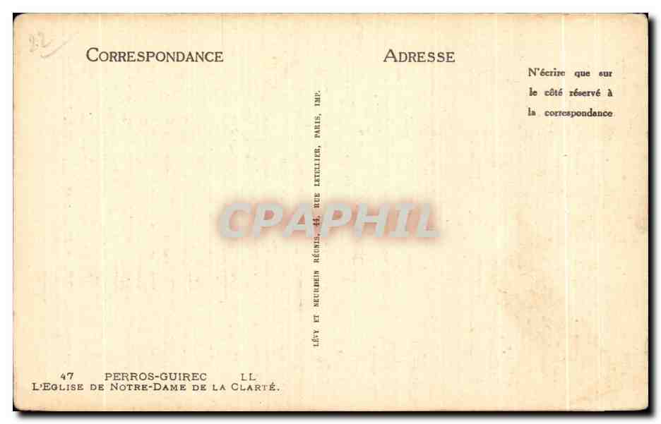 CPA Perros Guirec L Eglise de Notre Dame de la Clarte — Verso
