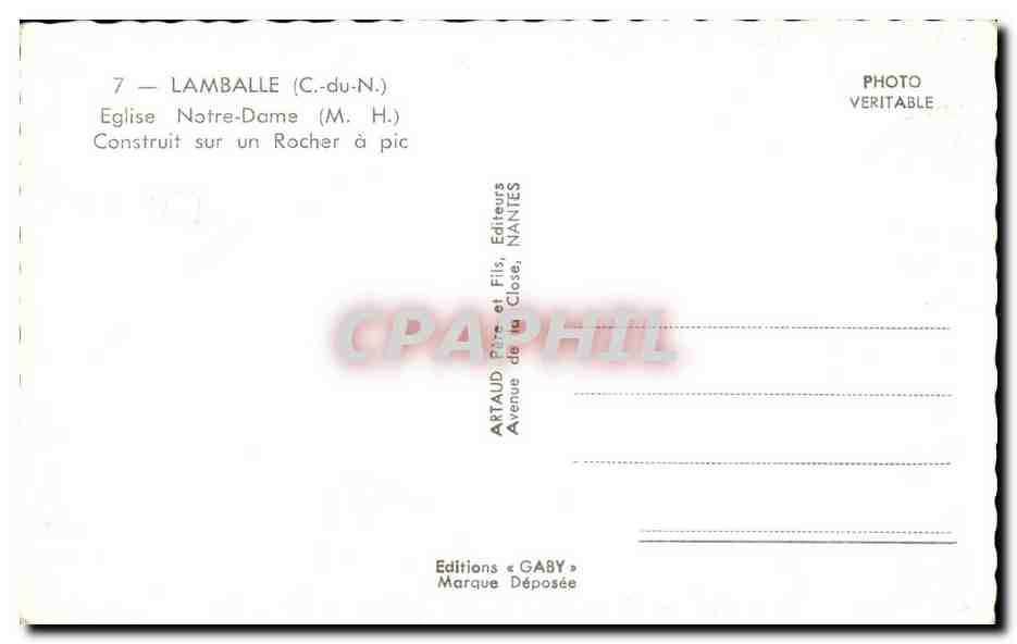Lamballe (C.-du-N.) — Église Notre-Dame sur rocher à pic — Éditions Gaby — Verso