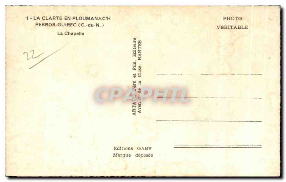 La Chapelle - La Clarte en Ploumanac'h (C.-du-N.) — Éditeur Gaby — Verso