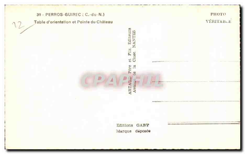 Perros-Guirec (C.-du-N.) — Mesa de orientación y Punta del Castillo — Ediciones Gaby — Reverso