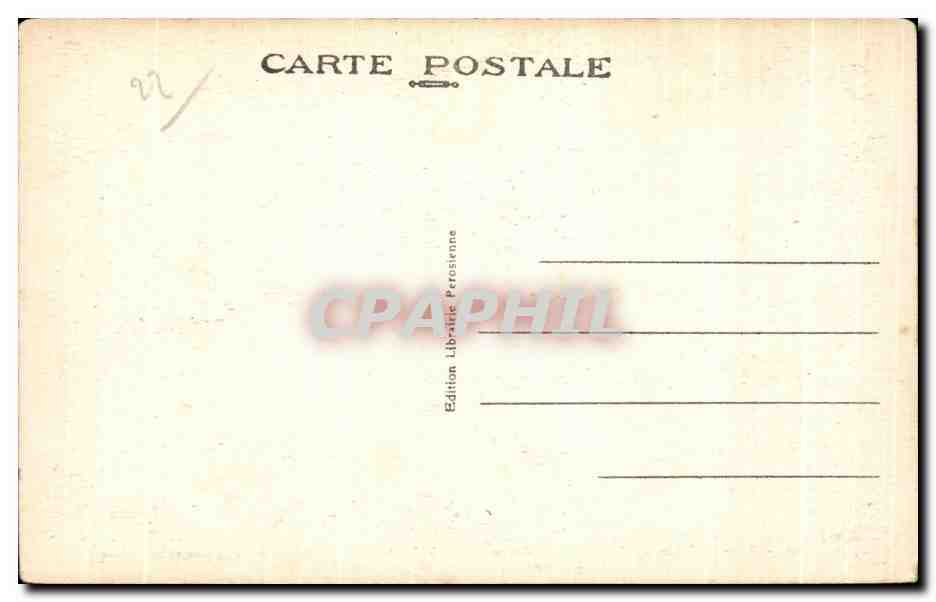 Perros-Guirec (C.-du-N.) — Vue générale de la Plage de Trestraou abritée par des collines boisées de pins maritimes — Édition Librairie Petrosienne, n° 165 — Verso