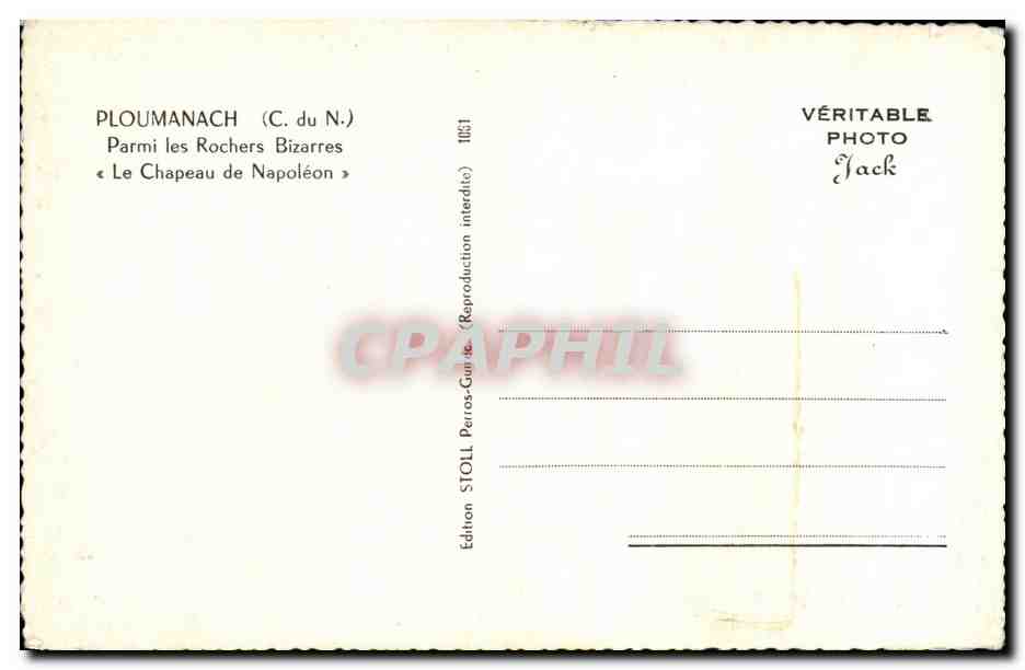 PLOUMANACH (C. du N.) — Parmi les Rochers Bizarres — « Le Chapeau de Napoléon » — Édition STOLL Perros-Guirec — Verso
