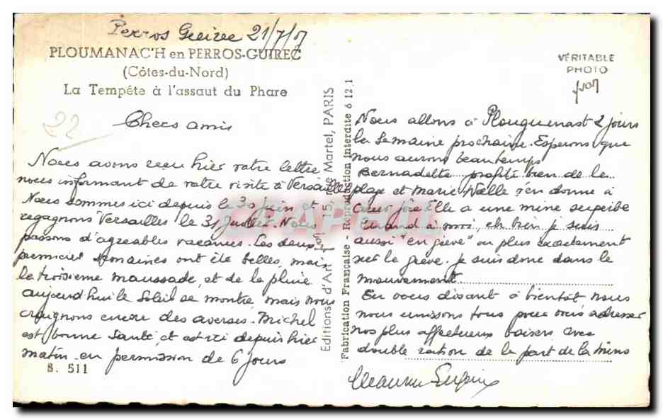 La Tempête à l'assaut du Phare — PLOUMANAC'H en PERROS-GUIREC (Côtes-du-Nord) — Éditions d'Art Martel, Paris — Reverso
