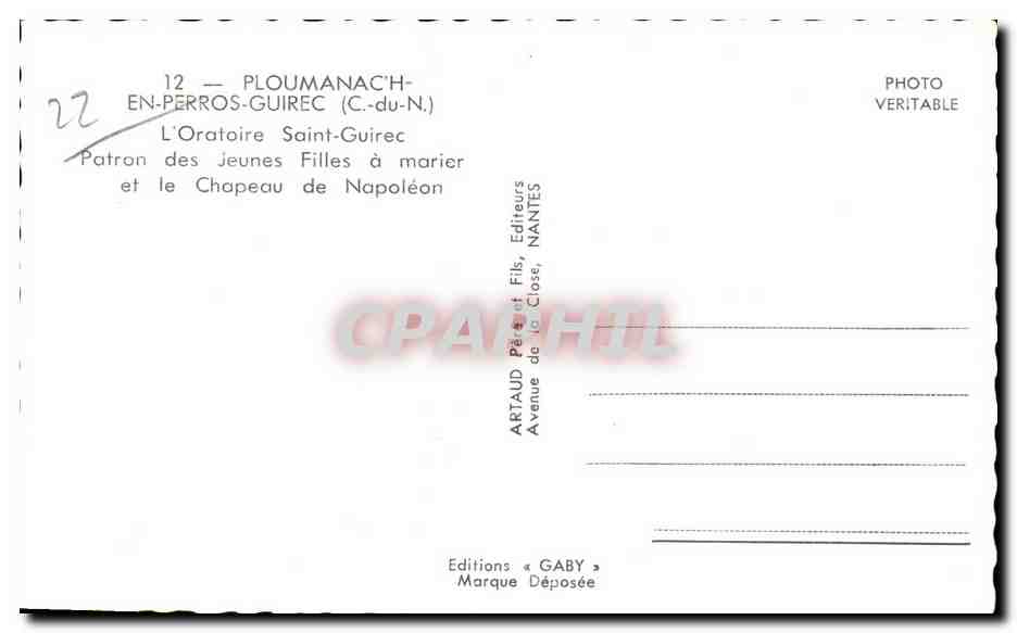 P loumanac'h-en-Perros-Guirec — L'Oratoire Saint-Guirec et le Chapeau de Napoléon — Éditions Gaby — Verso