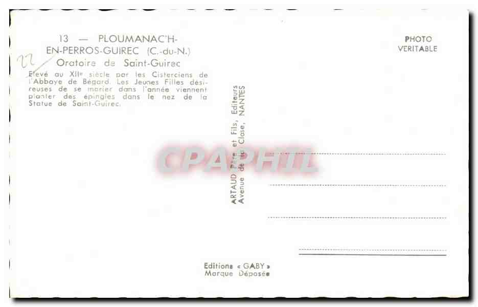 Oratoire de Saint-Guirec — PLOUMANAC'H-EN-PERROS-GUIREC (C.-du-N.) — Éditeur Gaby — Achterkant