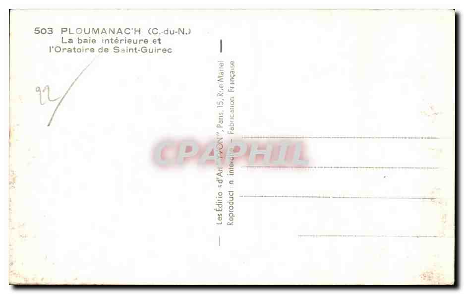 Ploumanac'h (C.-du-N.) — La baie intérieure et l'Oratoire de Saint-Guirec — Édition d'Art 'VORG', n°503 — Reverso