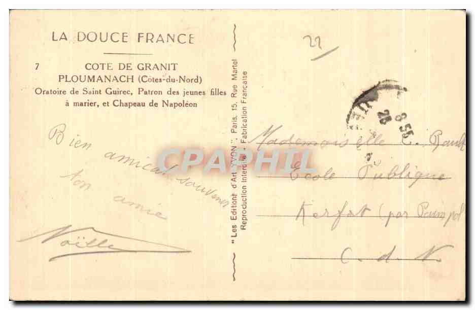 Péros-Guirec — Oratoire de Saint Guirec et Chapeau de Napoléon — Les Editions d'Art Yvon, Paris — Rückseite